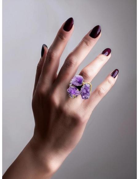 ANILLOS MUJER PIEDRA AMATISTA EN BRUTO TONO MORADO