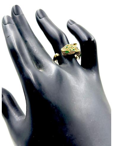 ANILLOS DORADOS SORTIJA CABEZA LEOPARDO CON DETALLES NEGROS