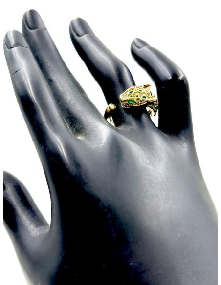 ANILLOS DORADOS SORTIJA CABEZA LEOPARDO CON DETALLES NEGROS