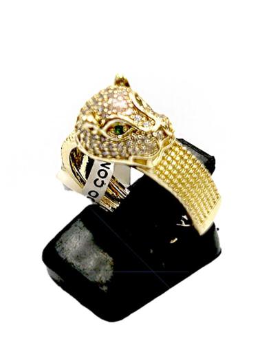 ANILLOS DE LEOPARDO CON CIRCON Y OJITOS VERDES ESMERALDA