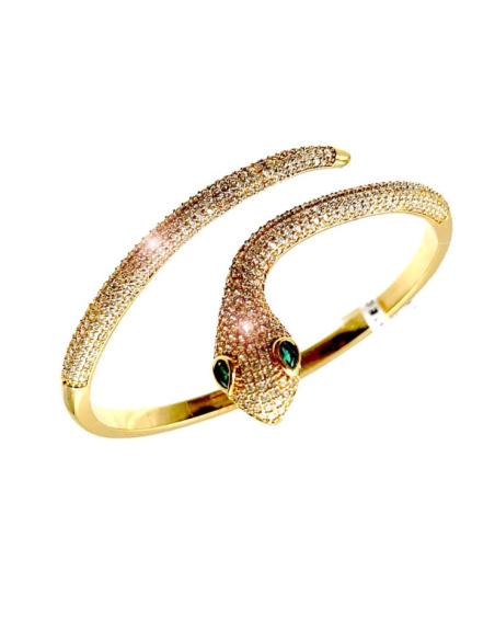 PULSERAS DORADAS DE SERPIENTE CON OJOS ESMERALDA Y FINAS CIRCONITAS