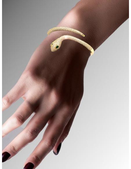 PULSERAS DORADAS DE SERPIENTE CON OJOS ESMERALDA Y FINAS CIRCONITAS
