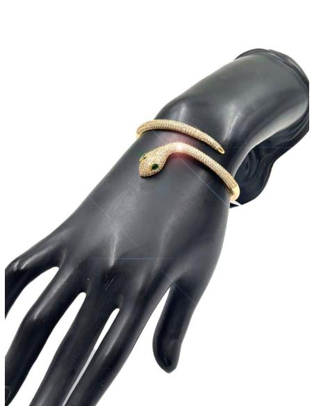 PULSERAS DORADAS DE SERPIENTE CON OJOS ESMERALDA Y FINAS CIRCONITAS