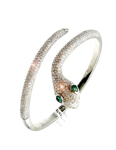 PULSERAS PLATEADAS DE SERPIENTE CON OJOS ESMERALDA Y FINAS CIRCONITAS