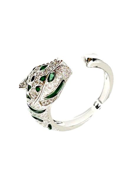 ANILLOS PLATEADOS SORTIJA MUJER CABEZA LEOPARDO