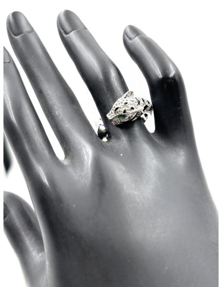 ANILLOS PLATEADOS SORTIJA MUJER CABEZA LEOPARDO