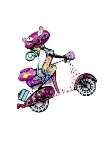 BROCHES MUJER GATOS CON MOTO ROSA Y BUGAMBILIA | EL JARDIN DEL DESEO