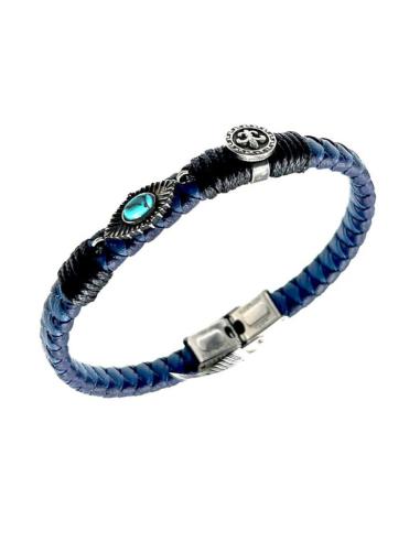 PULSERAS DE CUERO AZULES MARINO PARA HOMBRES CON PIEDRA TURQUESA