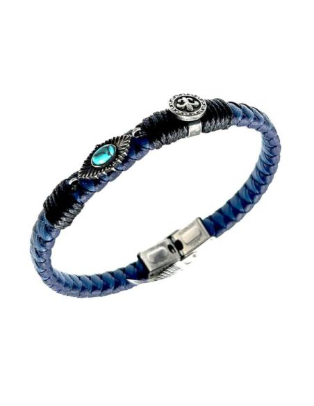 PULSERAS DE CUERO AZULES MARINO PARA HOMBRES CON PIEDRA TURQUESA