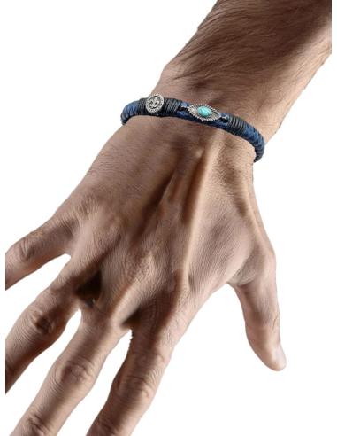 PULSERAS DE CUERO AZULES MARINO PARA HOMBRES CON PIEDRA TURQUESA