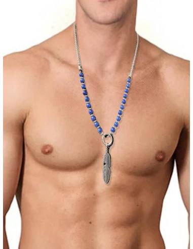 COLLARES DE HOMBRE ACERO Y MARRON CON PLUMA INDIA