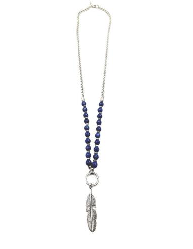 COLLARES DE HOMBRE ACERO Y MARRON CON PLUMA INDIA