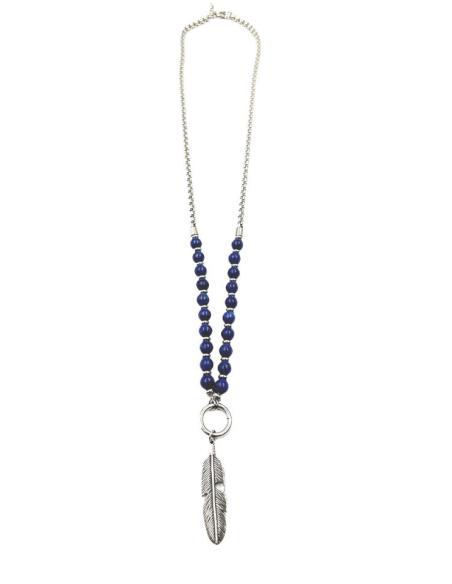 COLLARES DE HOMBRE ACERO Y MARRON CON PLUMA INDIA