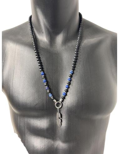COLLARES HOMBRE NEGROS Y AZULES CON PLUMA INDIA