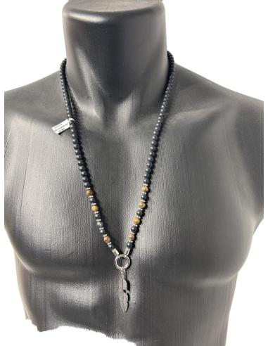 COLLARES HOMBRE NEGROS Y MARRONES CON PLUMA INDIA