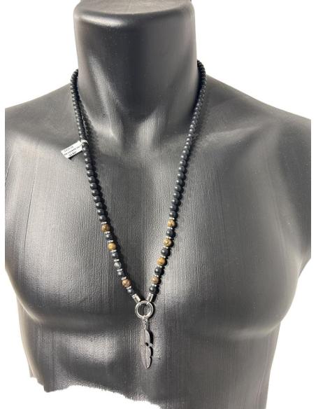 COLLARES HOMBRE NEGROS Y MARRONES CON PLUMA INDIA
