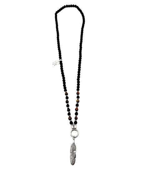 COLLARES HOMBRE NEGROS Y MARRONES CON PLUMA INDIA