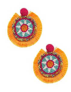 PENDIENTES BOHO NARANJAS Y TURQUESAS CON FLECOS | EL JARDIN DEL DESEO