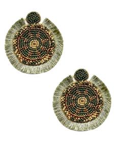 PENDIENTES BOHO DORADOS VERDES SECO Y FLECOS | EL JARDIN DEL DESEO