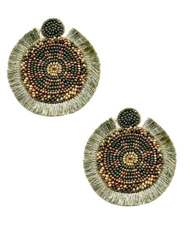 PENDIENTES BOHO DORADOS VERDES SECO Y FLECOS | EL JARDIN DEL DESEO