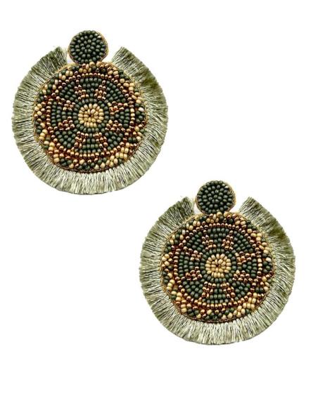PENDIENTES BOHO DORADOS VERDES SECO Y FLECOS | EL JARDIN DEL DESEO