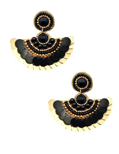 PENDIENTES ABANICO NEGROS Y DORADOS MATE | EL JARDIN DEL DESEO