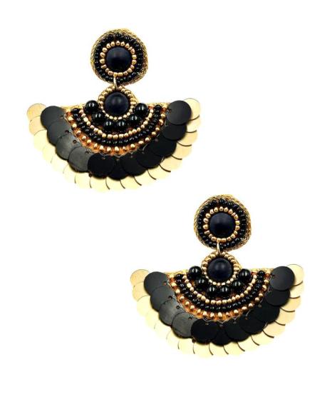 PENDIENTES ABANICO NEGROS Y DORADOS MATE | EL JARDIN DEL DESEO