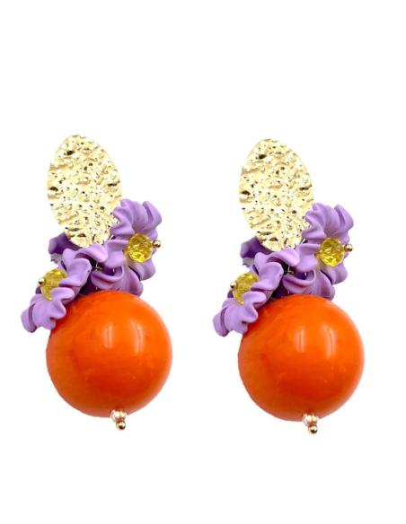 PENDIENTES ALEGRES MORADOS Y NARANJAS | EL JARDIN DEL DESEO