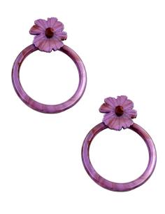 PENDIENTES MORADOS DE AROS GRANDES Y FLORES | EL JARDIN DEL DESEO