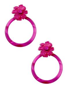 PENDIENTES FUCSIAS DE AROS GRANDES Y FLORES | EL JARDIN DEL DESEO