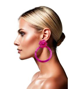 PENDIENTES FUCSIAS DE AROS GRANDES Y FLORES | EL JARDIN DEL DESEO 2