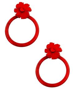 PENDIENTES ROJOS DE AROS GRANDES Y FLORES | EL JARDIN DEL DESEO