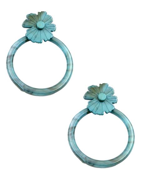 PENDIENTES VERDES DE AROS GRANDES Y FLORES | EL JARDIN DEL DESEO