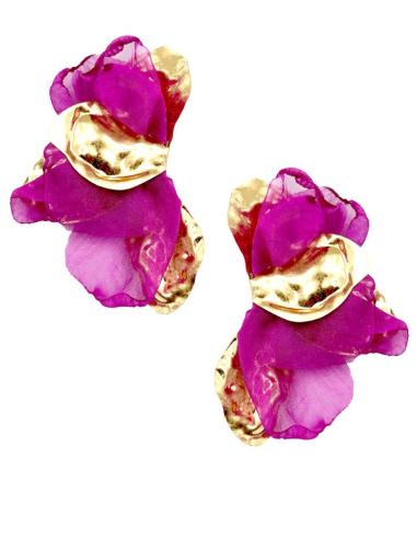 PENDIENTES BUGAMBILIAS Y DORADOS ABANICO TELA SEDOSA | EL JARDIN DEL DESEO