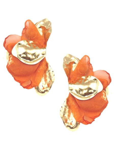PENDIENTES NARANJAS Y DORADOS ABANICO TELA SEDOSA | EL JARDIN DEL DESEO