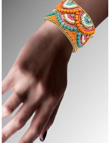 PULSERAS ANCHAS BOHO TURQUESAS Y NARANJAS | EL JARDIN DEL DESEO