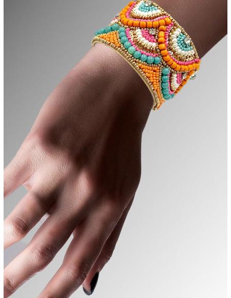 PULSERAS ANCHAS BOHO TURQUESAS Y NARANJAS | EL JARDIN DEL DESEO