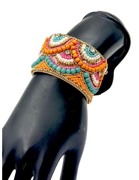 PULSERAS ANCHAS BOHO TURQUESAS Y NARANJAS | EL JARDIN DEL DESEO