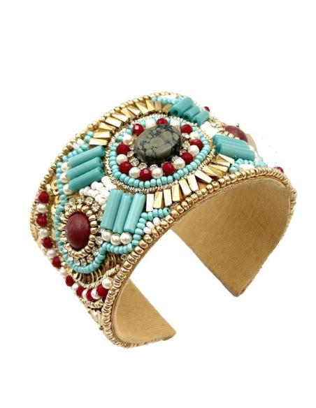 PULSERAS ANCHAS BOHO TURQUESAS Y DORADAS | EL JARDIN DEL DESEO