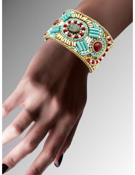 PULSERAS ANCHAS BOHO TURQUESAS Y DORADAS | EL JARDIN DEL DESEO