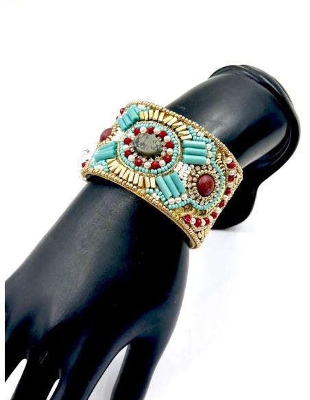 PULSERAS ANCHAS BOHO TURQUESAS Y DORADAS | EL JARDIN DEL DESEO