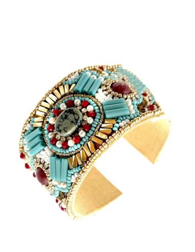 PULSERAS ANCHAS BOHO TURQUESAS Y DORADAS | EL JARDIN DEL DESEO