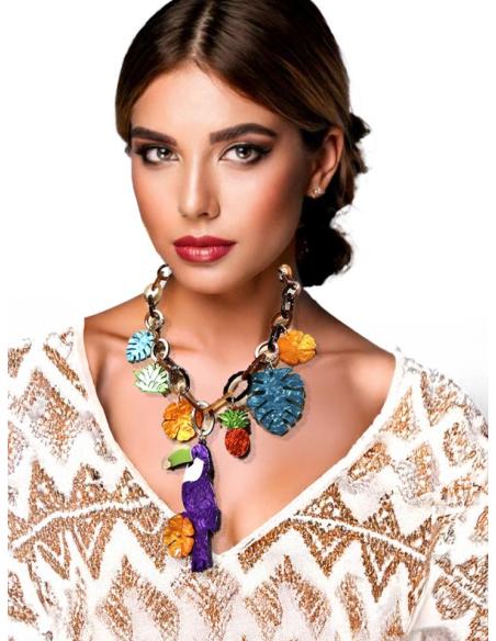 COLLARES ESLABON CON FRUTAS Y PAJARO MORADO | EL JARDIN DEL DESEO