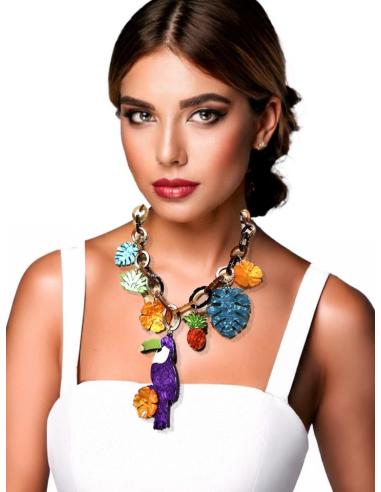 COLLARES ESLABON CON FRUTAS Y PAJARO MORADO | EL JARDIN DEL DESEO