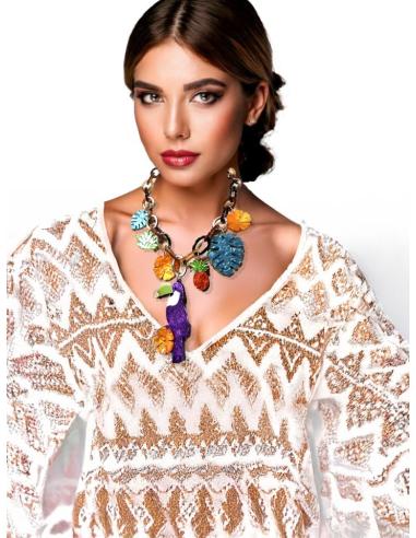 COLLARES ESLABON CON FRUTAS Y PAJARO MORADO | EL JARDIN DEL DESEO