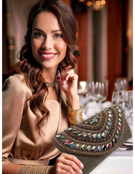 BOLSOS BODA MARRONES CHOCOLATE CARTERA DE PEDRERIA | MADRINA E INVITADA