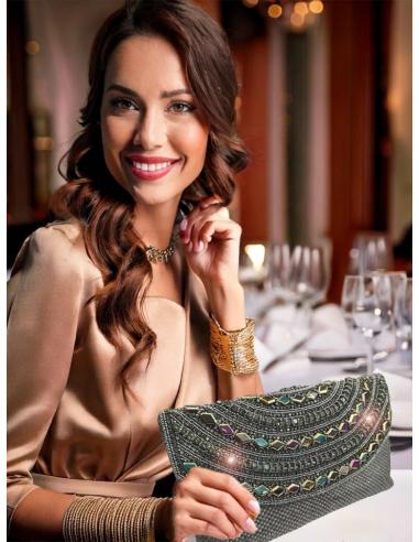 BOLSOS GRISES DE PEDRERIA CARTERA INVITADA MADRINA | ACCESORIOS BODA