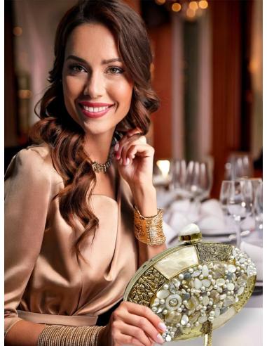 BOLSOS BODA DORADOS CON PEDRERIA PERLAS Y NACAR | BOLSOS JOYA