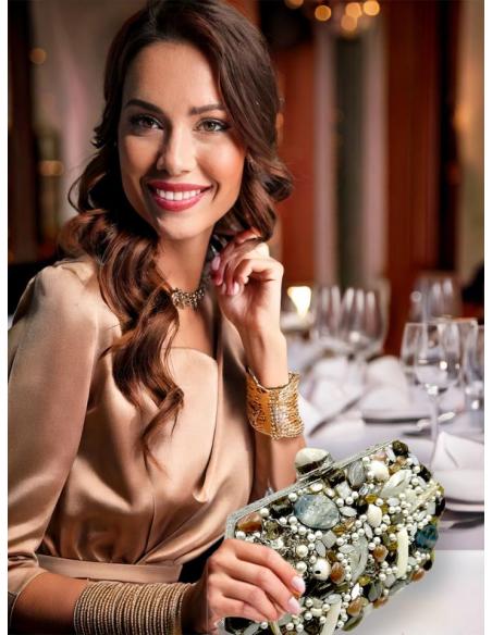 BOLSOS BODA PLATEADOS CON PEDRERIA PERLAS Y NACAR | BOLSOS JOYA