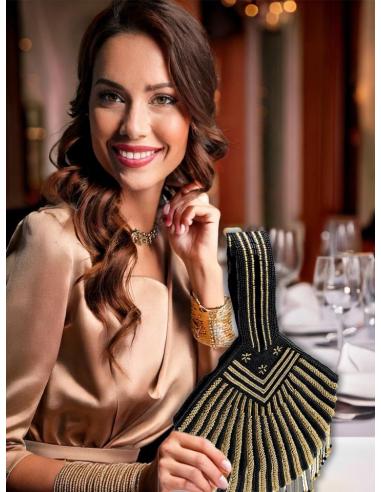 BOLSOS NEGROS Y DORADOS DE MANO EN PEDRERIA FIESTA | BOLSOS BODA